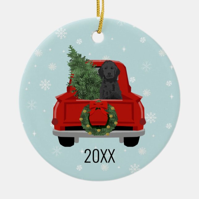 Doodle noir Chien Rouge Ornement de camion de Noël (Devant)