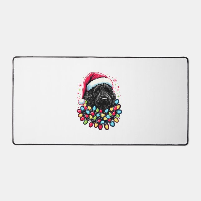 Doodle noir Labradoodle Noël Arbre de Noël Lumière (Recto)