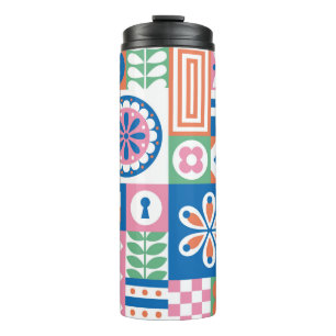 doodle orange pumpkin seamless pattern, autumn sea thermal tumbler