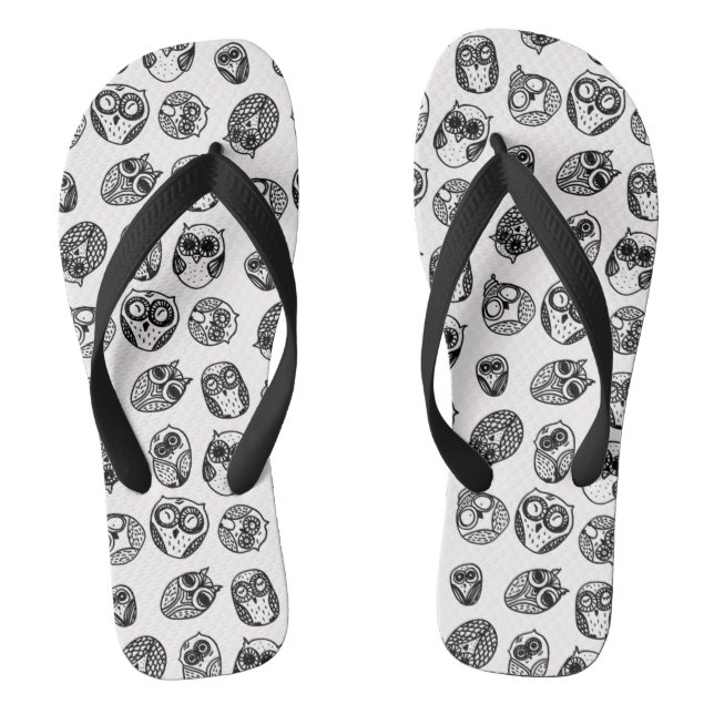 Doodle Owl Pattern Flip Flops (Footbed)