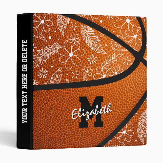doodle paisley feathers floral pattern basketball binder (Front/Spine)