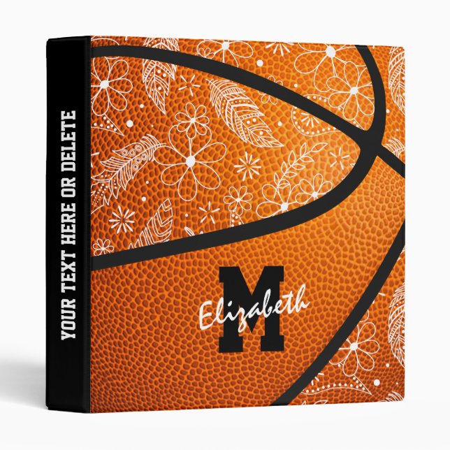 doodle paisley feathers floral pattern basketball binder (Front/Spine)