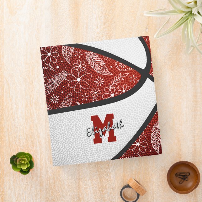 doodle paisley pattern maroon white basketball binder (In Situ)