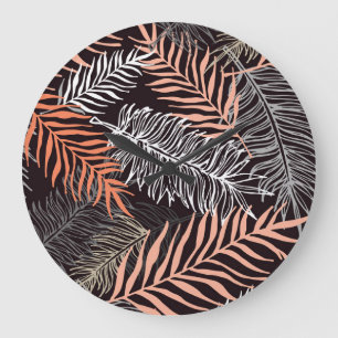 Doodle Palm: Hand-Drawn Leafy Pattern. Large Clock