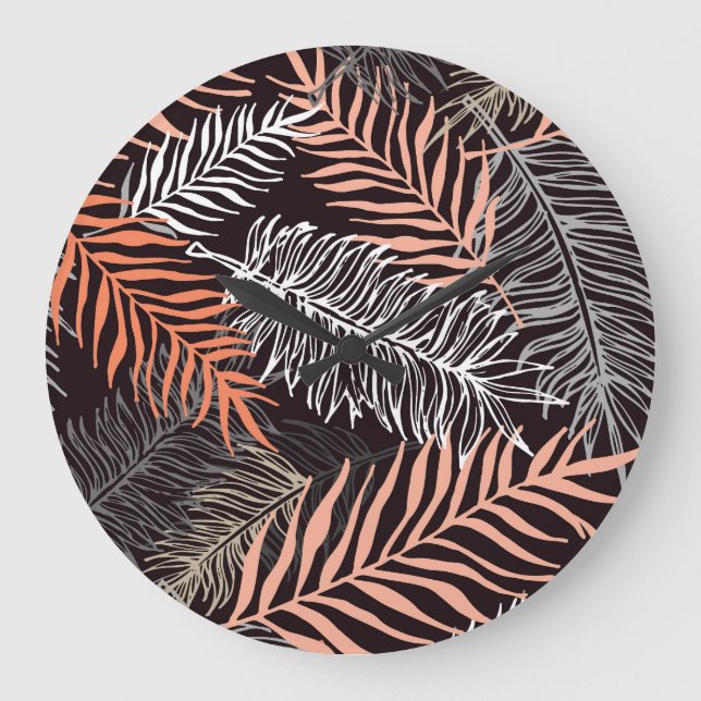Doodle Palm: Hand-Drawn Leafy Pattern. Large Clock (Front)