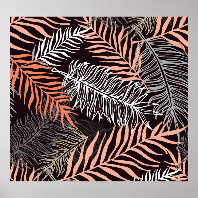 Doodle Palm: Hand-Drawn Leafy Pattern. Poster (Front)