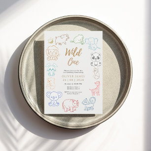 Doodle Party Animals 1st Birthday  Invitation