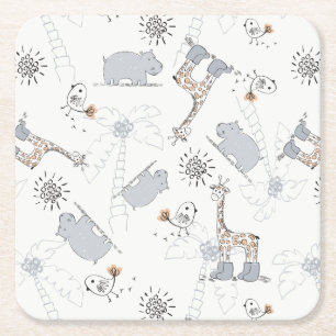 doodle pattern 2 square paper coaster