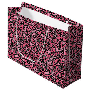 Doodle Pattern in Pink.01.w Black BG Large Gift Bag