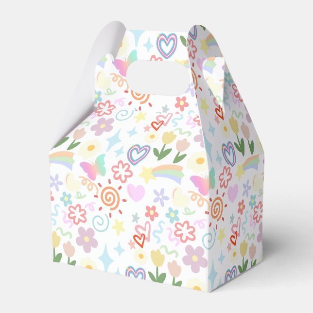 Doodle  pattern pastel shade favor box (Front Side)
