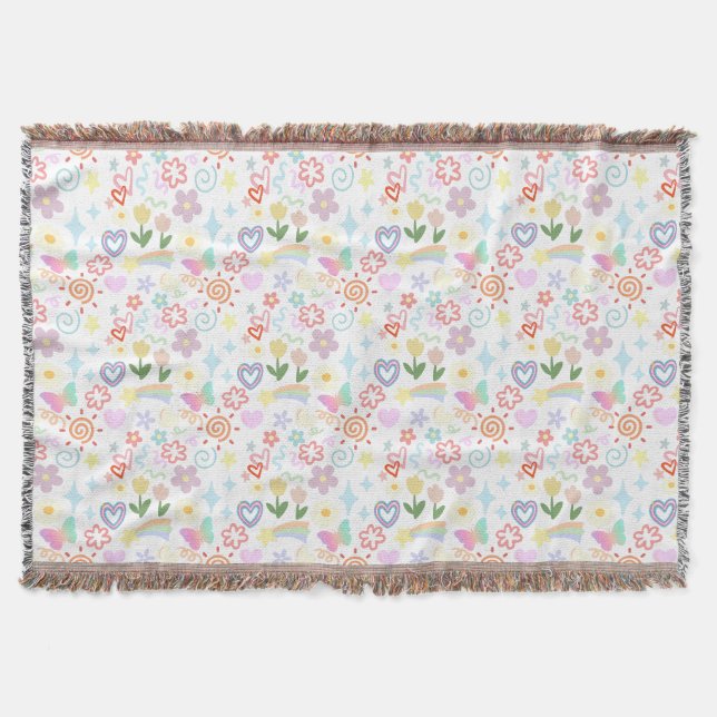 Doodle  pattern pastel shade throw blanket (Front)