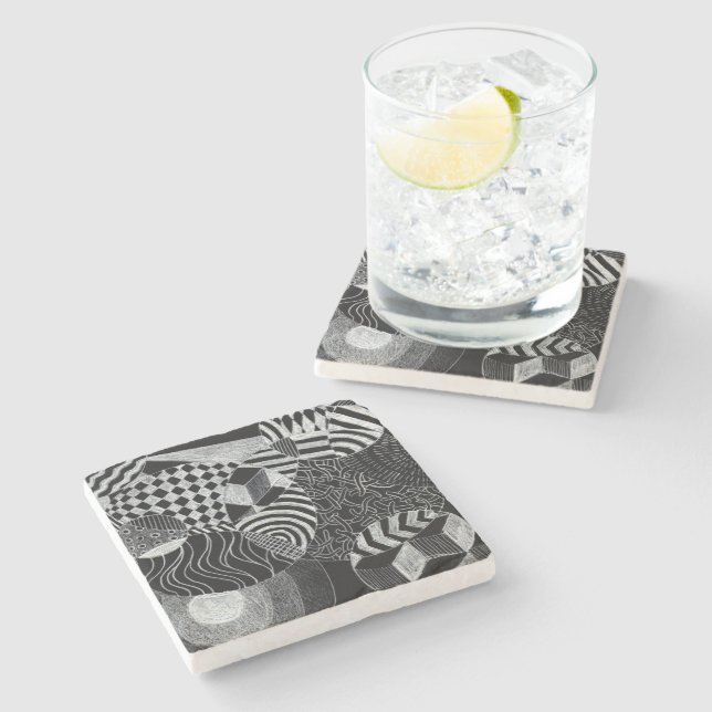 Doodle Pattern  Stone Coaster (Side)