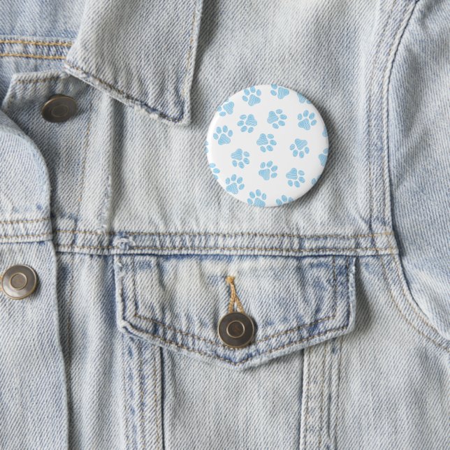 Doodle Paws, Dog Paws, Baby Blue Paws 2 Inch Round Button (In Situ)