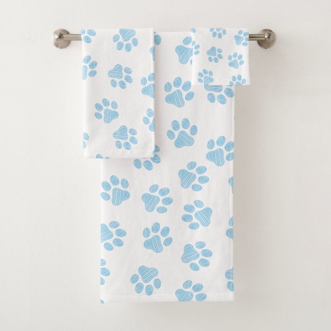 Doodle Paws, Dog Paws, Baby Blue Paws Bath Towel Set (Insitu)