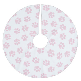 Doodle Paws, Dog Paws, Baby Pink Paws Brushed Polyester Tree Skirt