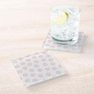 Doodle Paws, Dog Paws, Baby Pink Paws Glass Coaster