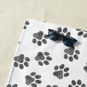 Doodle Paws, Dog Paws, Black Paws Beach Towel