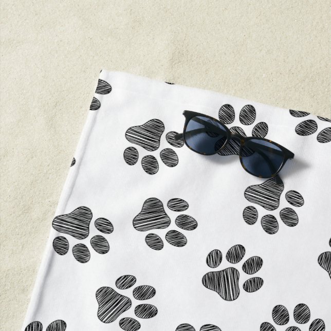 Doodle Paws, Dog Paws, Black Paws Beach Towel (In Situ)