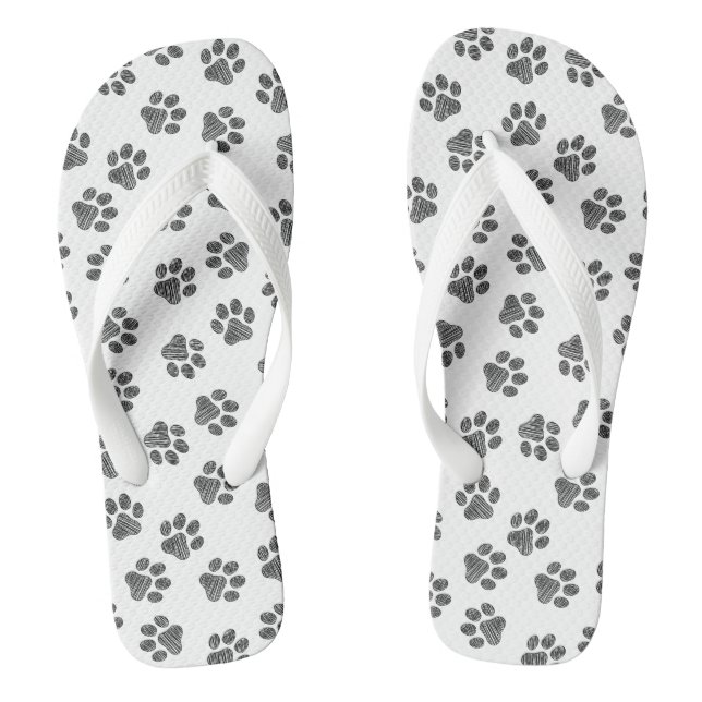 Doodle Paws, Dog Paws, Black Paws Flip Flops (Footbed)