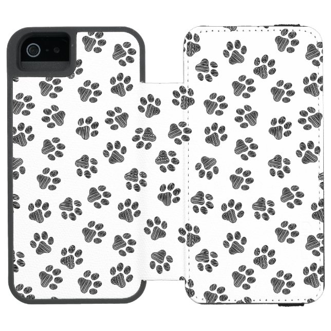 Doodle Paws, Dog Paws, Black Paws Incipio iPhone Wallet Case (Folio Open)