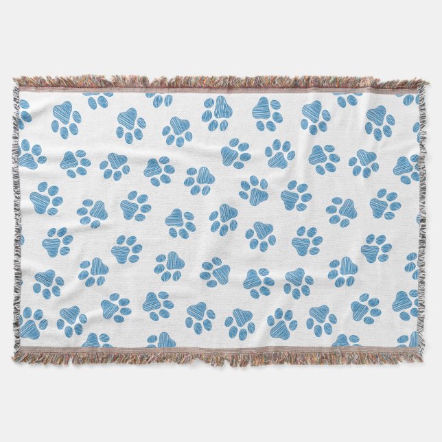 Doodle Paws, Dog Paws, Blue Paws Throw Blanket (Front)