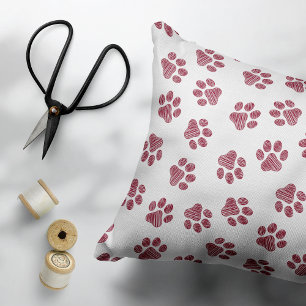 Doodle Paws, Dog Paws, Burgundy Paws Accent Pillow