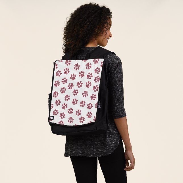 Doodle Paws, Dog Paws, Burgundy Paws Backpack (Worn)