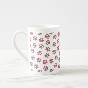 Doodle Paws, Dog Paws, Burgundy Paws Bone China Mug