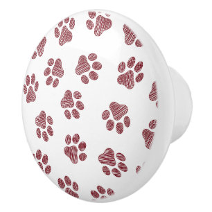 Doodle Paws, Dog Paws, Burgundy Paws Ceramic Knob
