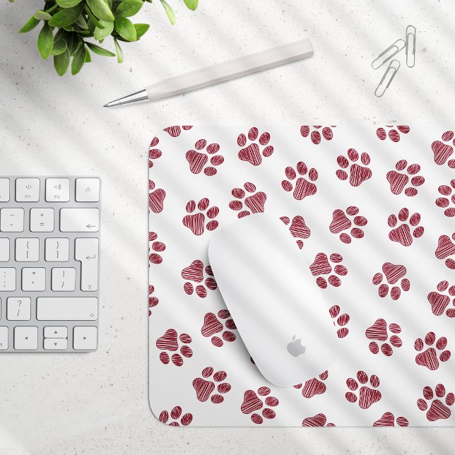 Doodle Paws, Dog Paws, Burgundy Paws Mouse Pad (Creator Uploaded)
