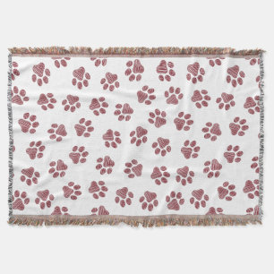Doodle Paws, Dog Paws, Burgundy Paws Throw Blanket