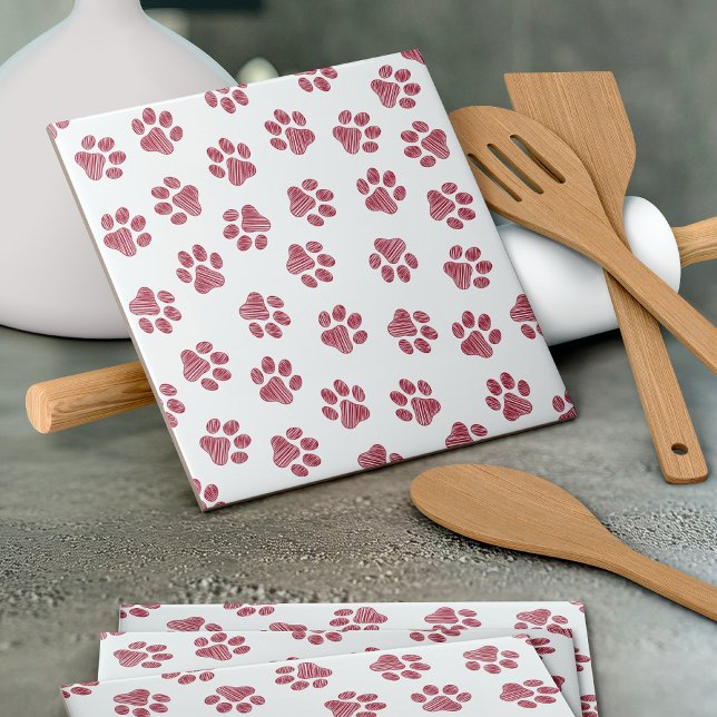Doodle Paws, Dog Paws, Burgundy Paws Tile (Creator Uploaded)