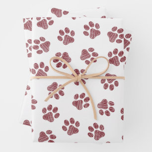 Doodle Paws, Dog Paws, Burgundy Paws Wrapping Paper Sheet