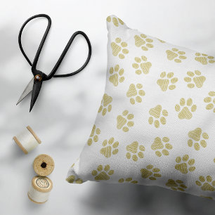 Doodle Paws, Dog Paws, Gold Paws Accent Pillow