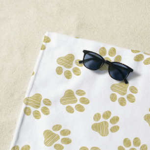 Doodle Paws, Dog Paws, Gold Paws Beach Towel