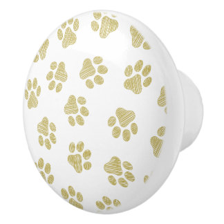 Doodle Paws, Dog Paws, Gold Paws Ceramic Knob
