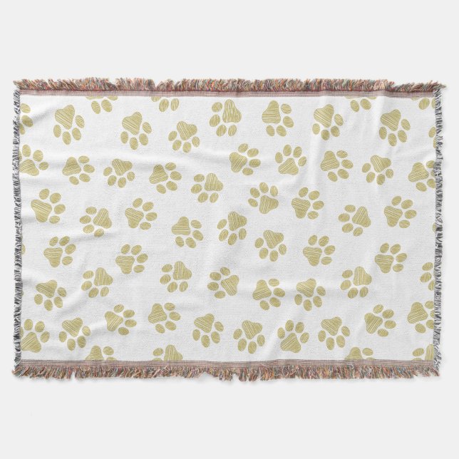 Doodle Paws, Dog Paws, Gold Paws Throw Blanket (Front)