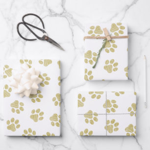 Doodle Paws, Dog Paws, Gold Paws Wrapping Paper Sheet
