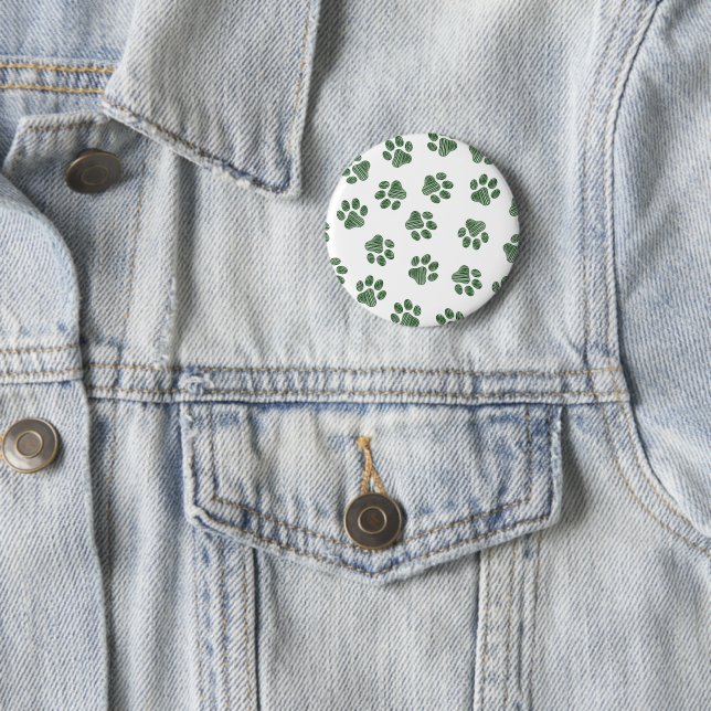 Doodle Paws, Dog Paws, Green Paws 2 Inch Round Button (In Situ)