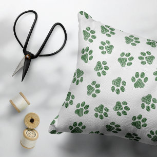 Doodle Paws, Dog Paws, Green Paws Accent Pillow