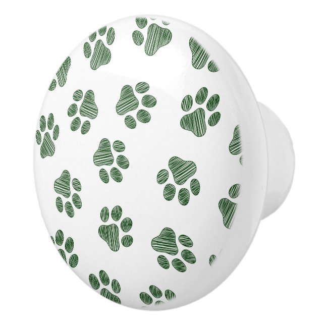 Doodle Paws, Dog Paws, Green Paws Ceramic Knob (Right)