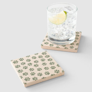 Doodle Paws, Dog Paws, Green Paws Stone Coaster