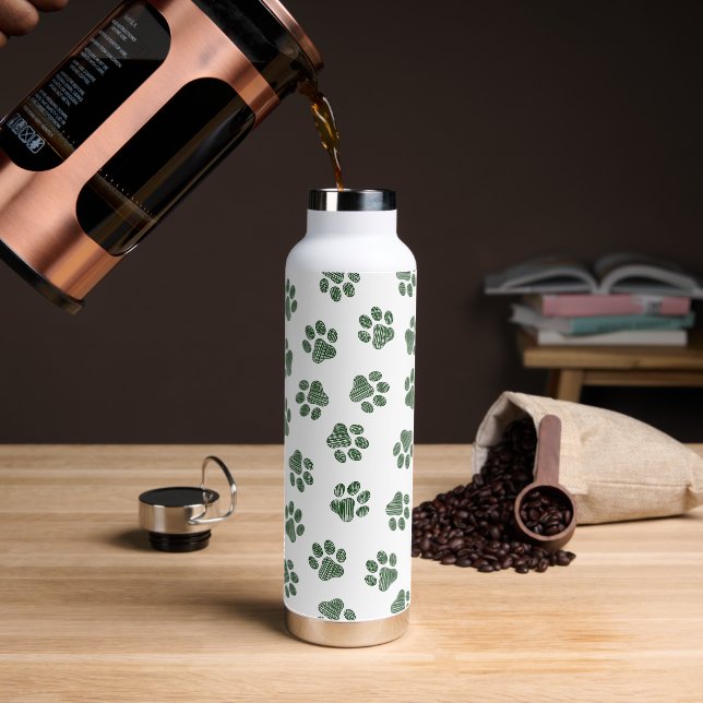 Doodle Paws, Dog Paws, Green Paws Water Bottle (Coffee)