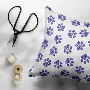 Doodle Paws, Dog Paws, Navy Blue Paws Accent Pillow