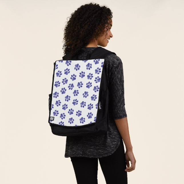 Doodle Paws, Dog Paws, Navy Blue Paws Backpack (Worn)