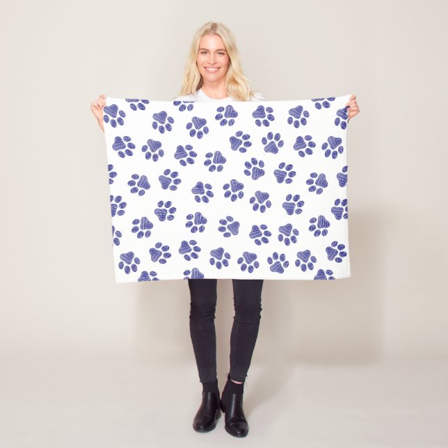 Doodle Paws, Dog Paws, Navy Blue Paws Fleece Blanket (In Situ)