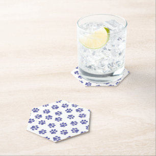 Doodle Paws, Dog Paws, Navy Blue Paws Paper Coaster