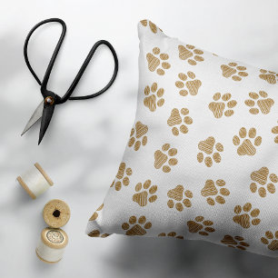 Doodle Paws, Dog Paws, Orange Gold Paws Accent Pillow