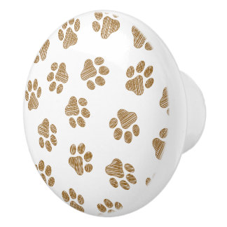 Doodle Paws, Dog Paws, Orange Gold Paws Ceramic Knob