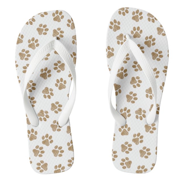 Doodle Paws, Dog Paws, Orange Gold Paws Flip Flops (Footbed)